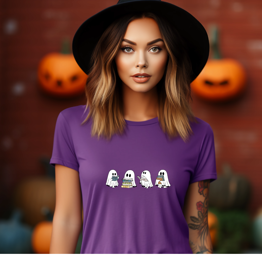 Cute Reading Ghosts Crewneck T shirt