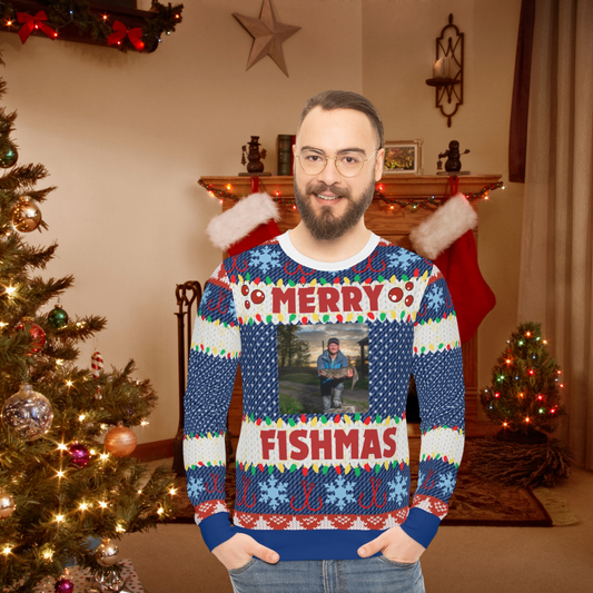 Merry Fishmas Ugly Christmas Sweater - Personalized Fishing Photo Upload