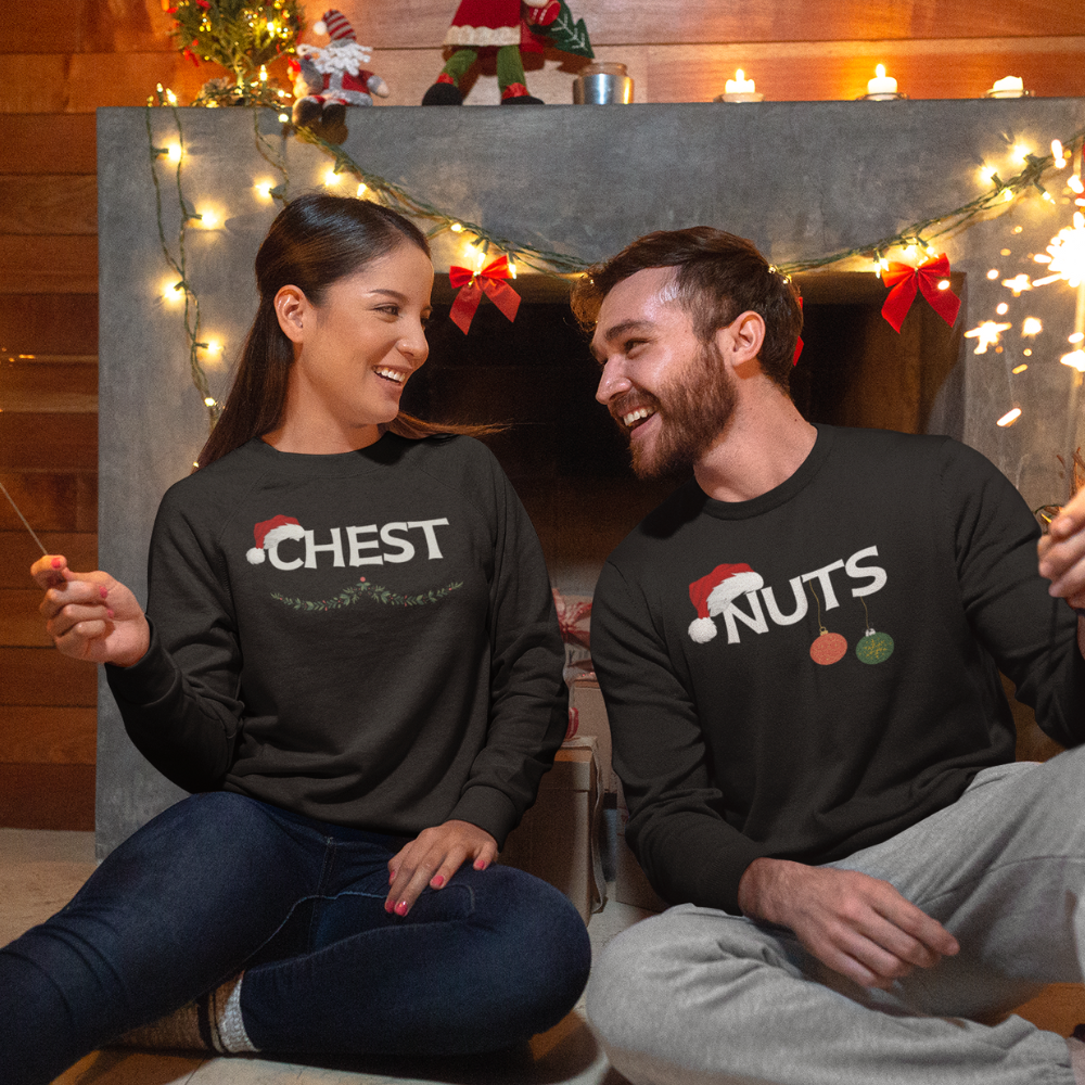 Fun & Festive Couple Christmas Shirts – Chest & Nuts Matching Sweatshirts