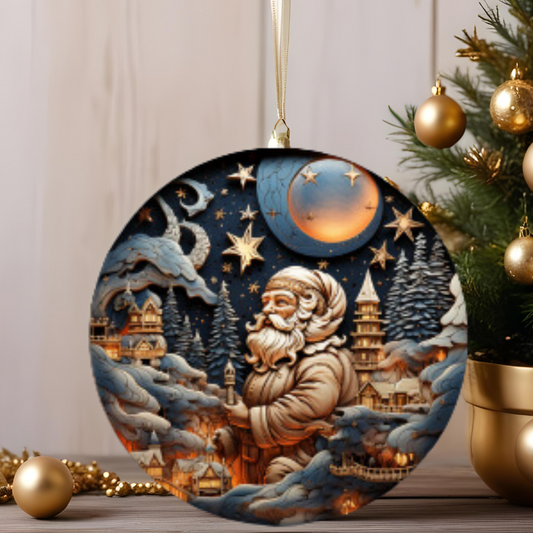 Christmas| Vintage Santa Christmas Ornament –Charming Holiday Decor with Winter Wonderland Scene