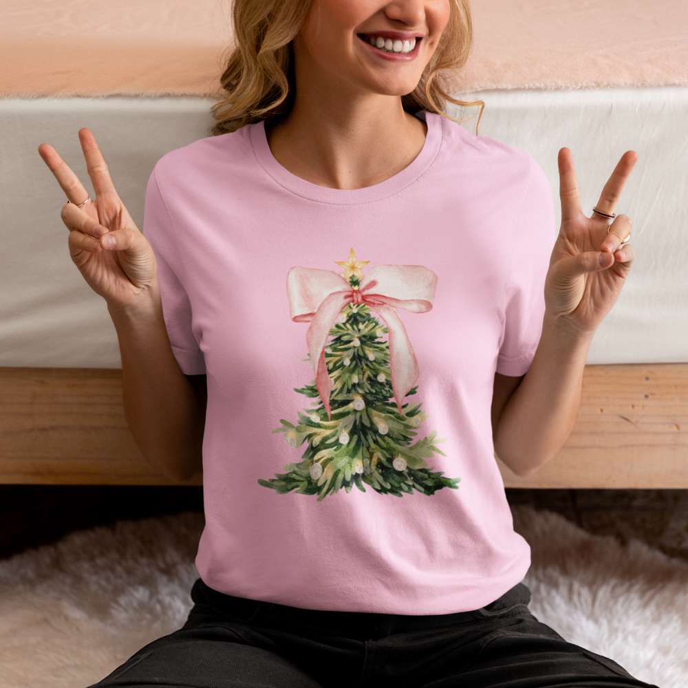 Christmas| Elegant Christmas Tree Sweatshirt – Holiday Coquette Bow and Ornament Design