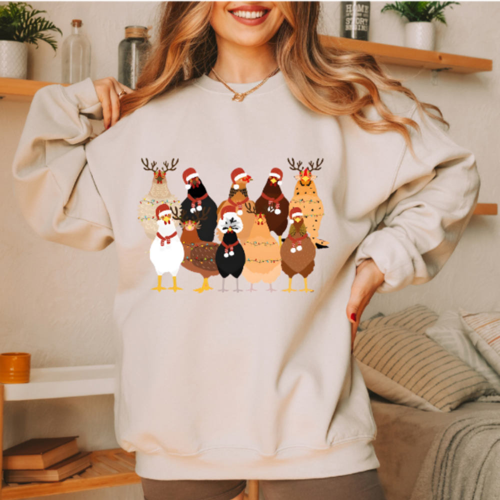 Christmas| Christmas Chickens Crewneck Pullover Sweatshirt