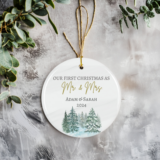 Christmas| Newlyweds Personalized Ceramic Christmas Ornament.