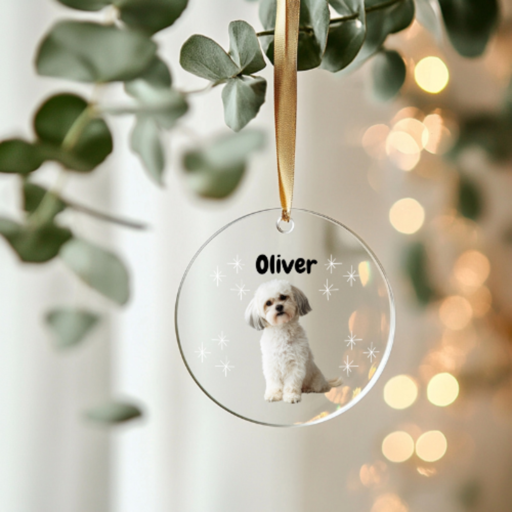 Christmas| Customizable Dog Photo Glass Ornament - Personalized with Your Pet’s Name