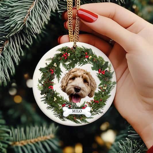 Christmas| Personalized Pet Photo Christmas Ornament – Custom Pet Name and Picture Holiday Decoration