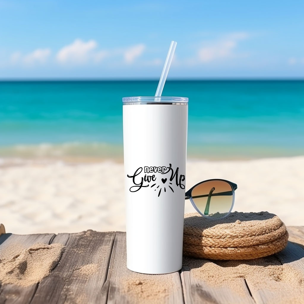 Dys| Never Give Up Skinny Tumbler with Straw, 20oz