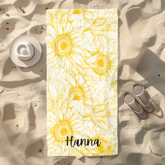 Premium Sunflower Pattern Beach Towel-Personalized