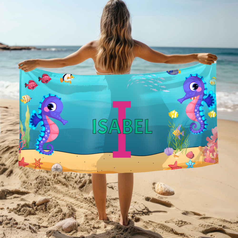 Personalized Under the Sea Beach Towel – Custom Name & Initial 2.0