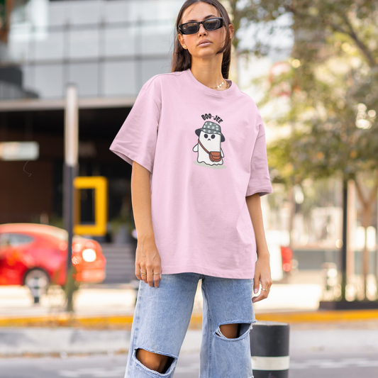 Oversized Cute Ghost with an orange Beanie Ghost T-Shirt – Spooky & Stylish