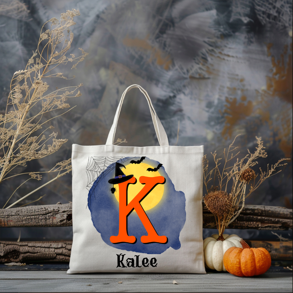 Personalized Trick or Treat Bag with Monogram | Choose from 4 Spooky Scenes