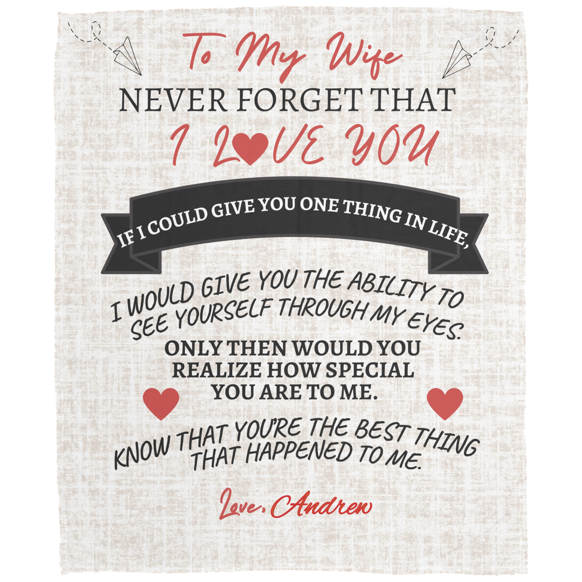 Wife Gifts| "To My Wife" Custom Blanket – Luxurious Gift from Husband