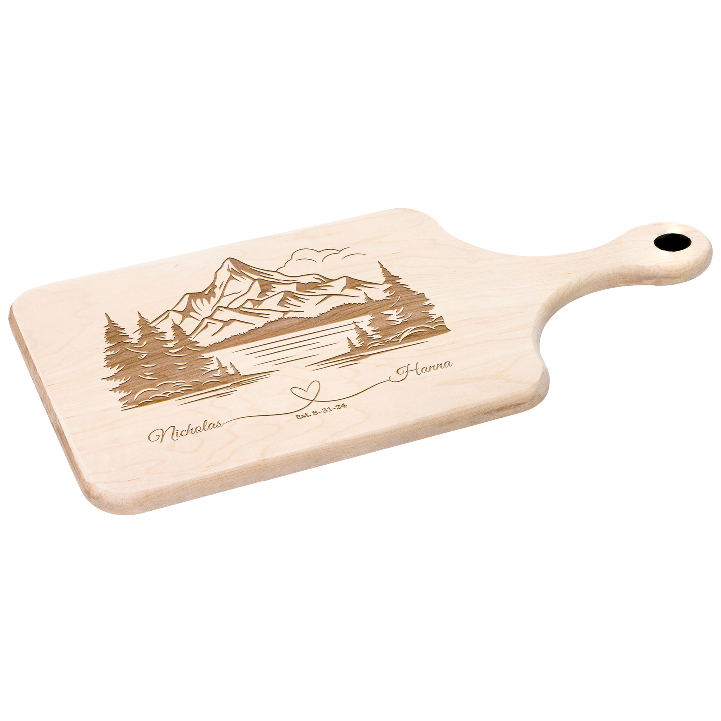 Personalized Mountain Scene Paddle Cutting Board