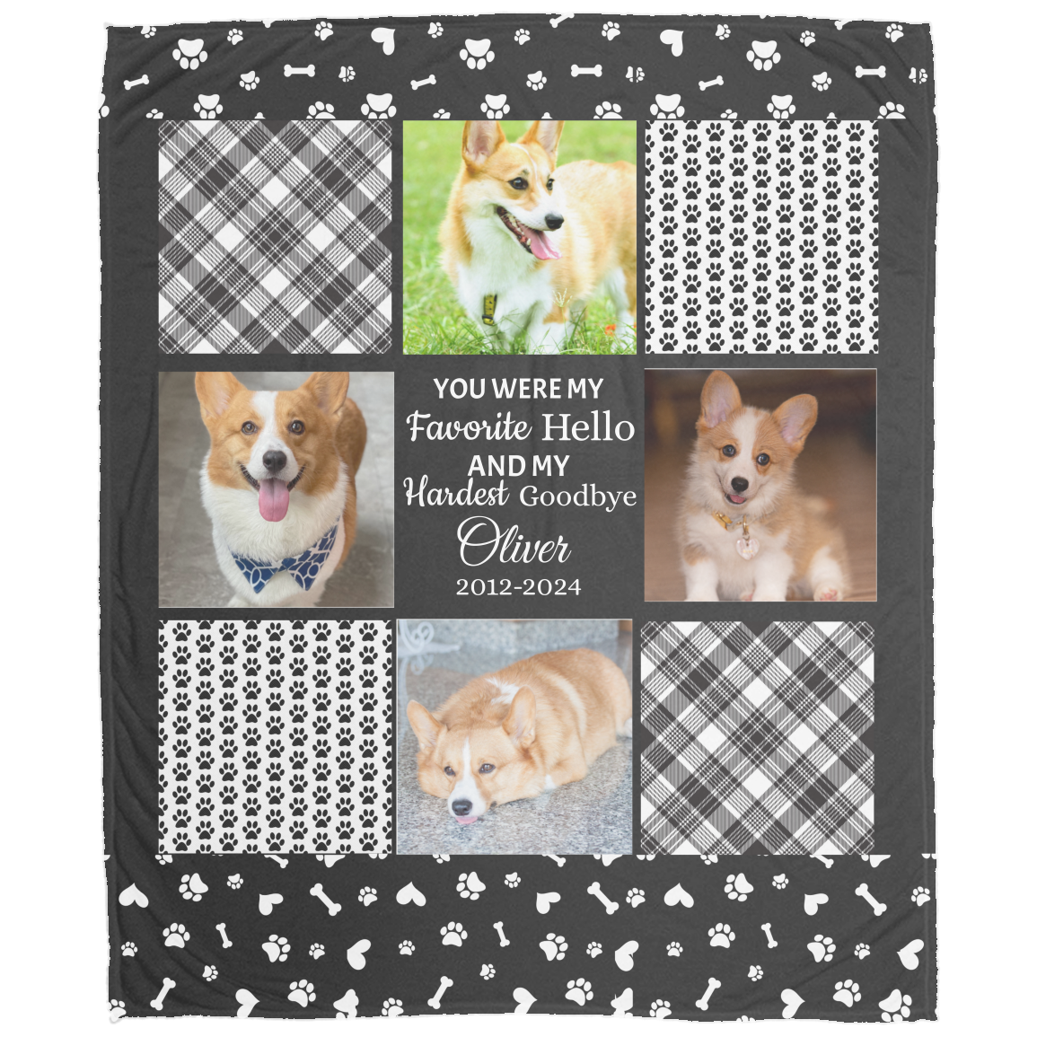 Custom Memorial Picture Blanket for Pets  - Personalize with Photos & Pet's Name