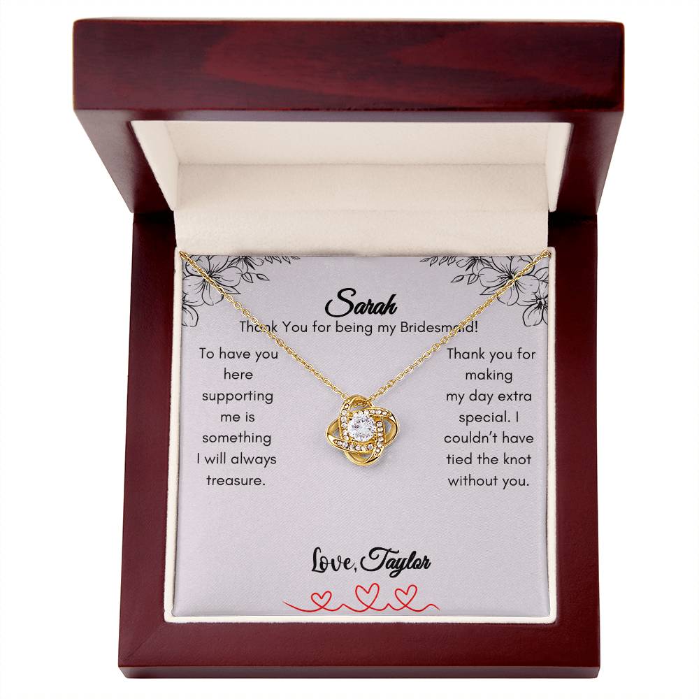 Get trendy with Thank you for being my Bridesmaid Love knot Necklace - Jewelry available at Good Gift Company. Grab yours for $59.95 today!