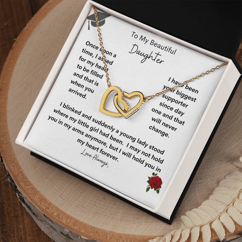 Get trendy with To My Beautiful Daughter Graduation Interlocking Hearts Necklace - Jewelry available at Good Gift Company. Grab yours for $499559.95 today!
