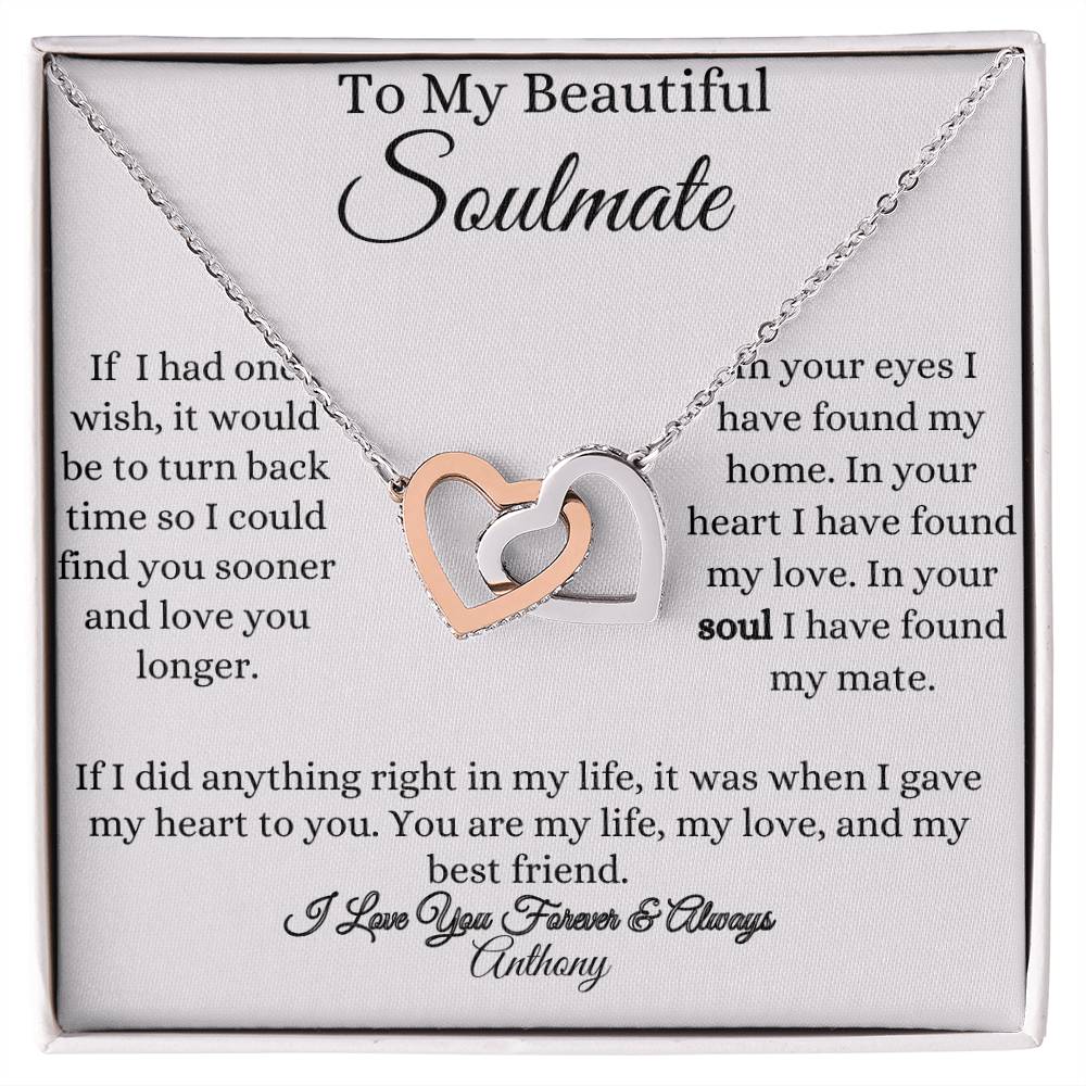 Get trendy with To My Beautiful Soulmate Interlocking Hearts Necklace - Jewelry available at Good Gift Company. Grab yours for $59.95 today!