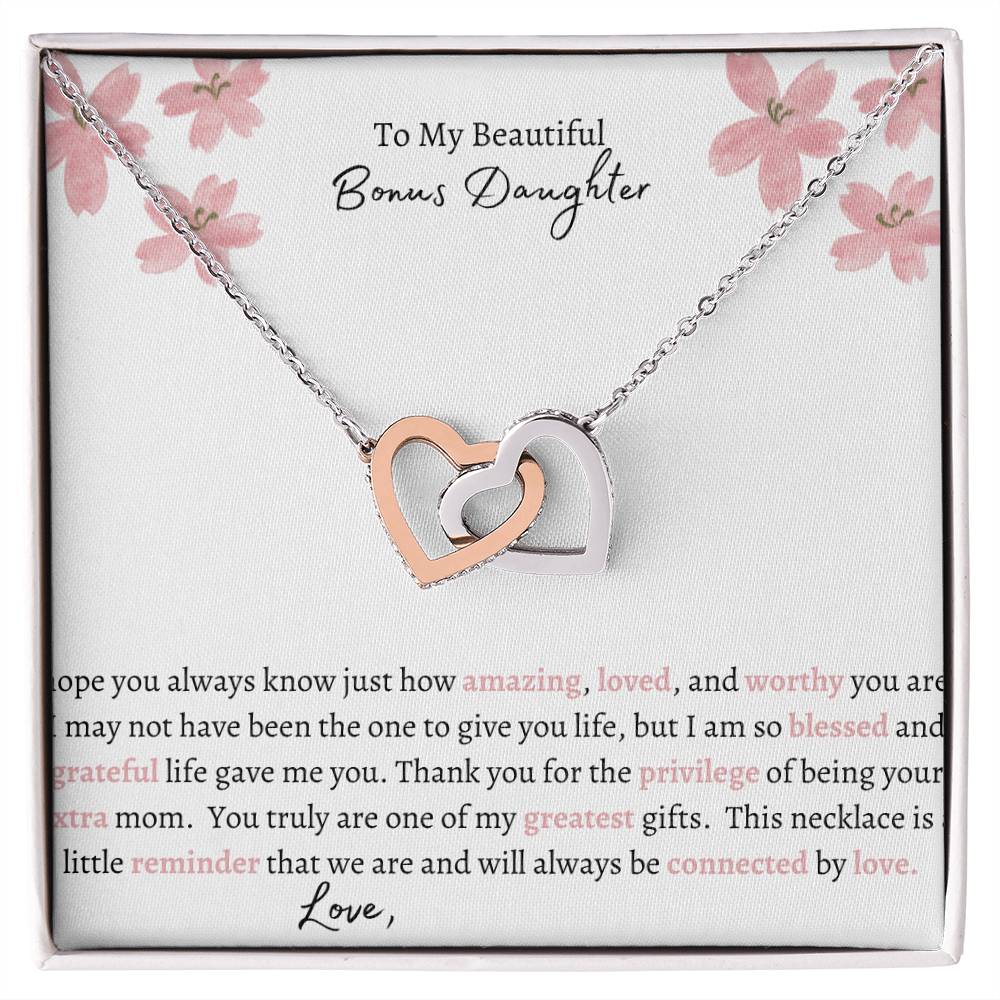 Get trendy with Interlocking Hearts Necklace – A Heartfelt Gift for Your Bonus Daughter - Jewelry available at Good Gift Company. Grab yours for $59.95 today!