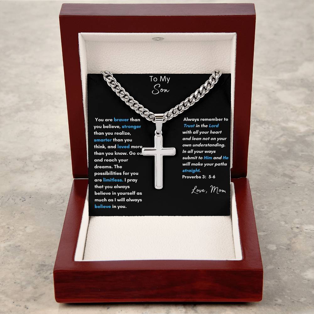 Get trendy with To My Son Cross Necklace with Message Card - Jewelry available at Good Gift Company. Grab yours for $69.95 today!