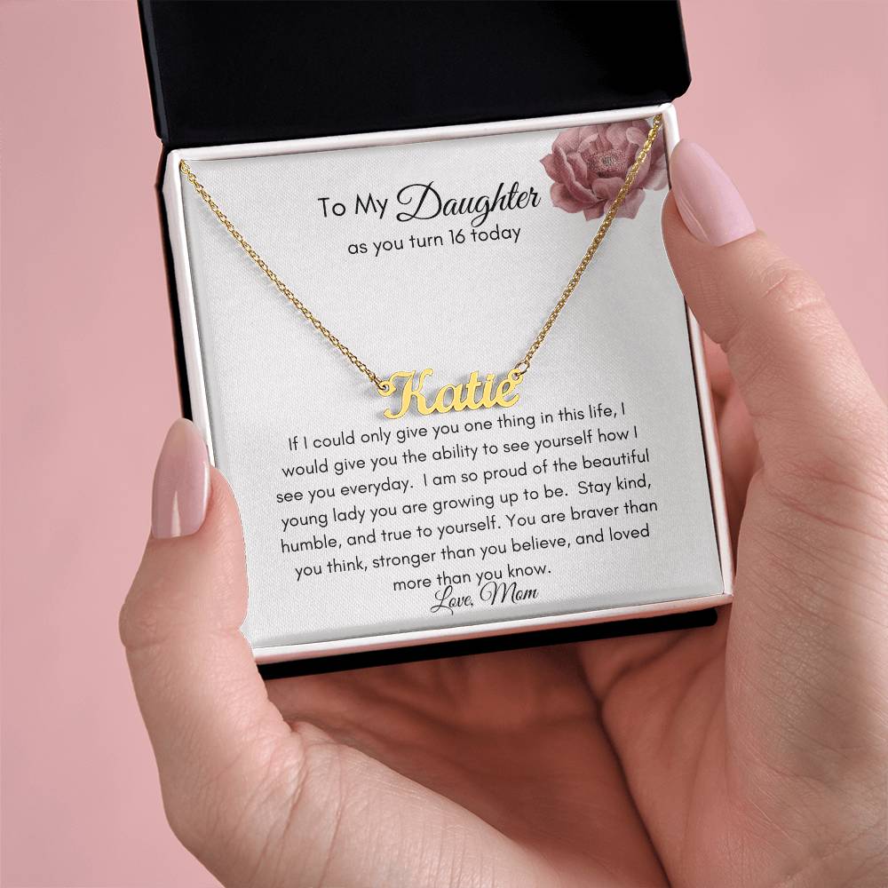 Get trendy with Personalized Name Necklace with Heartfelt Sweet 16 Birthday Message - Jewelry available at Good Gift Company. Grab yours for $39.95 today!