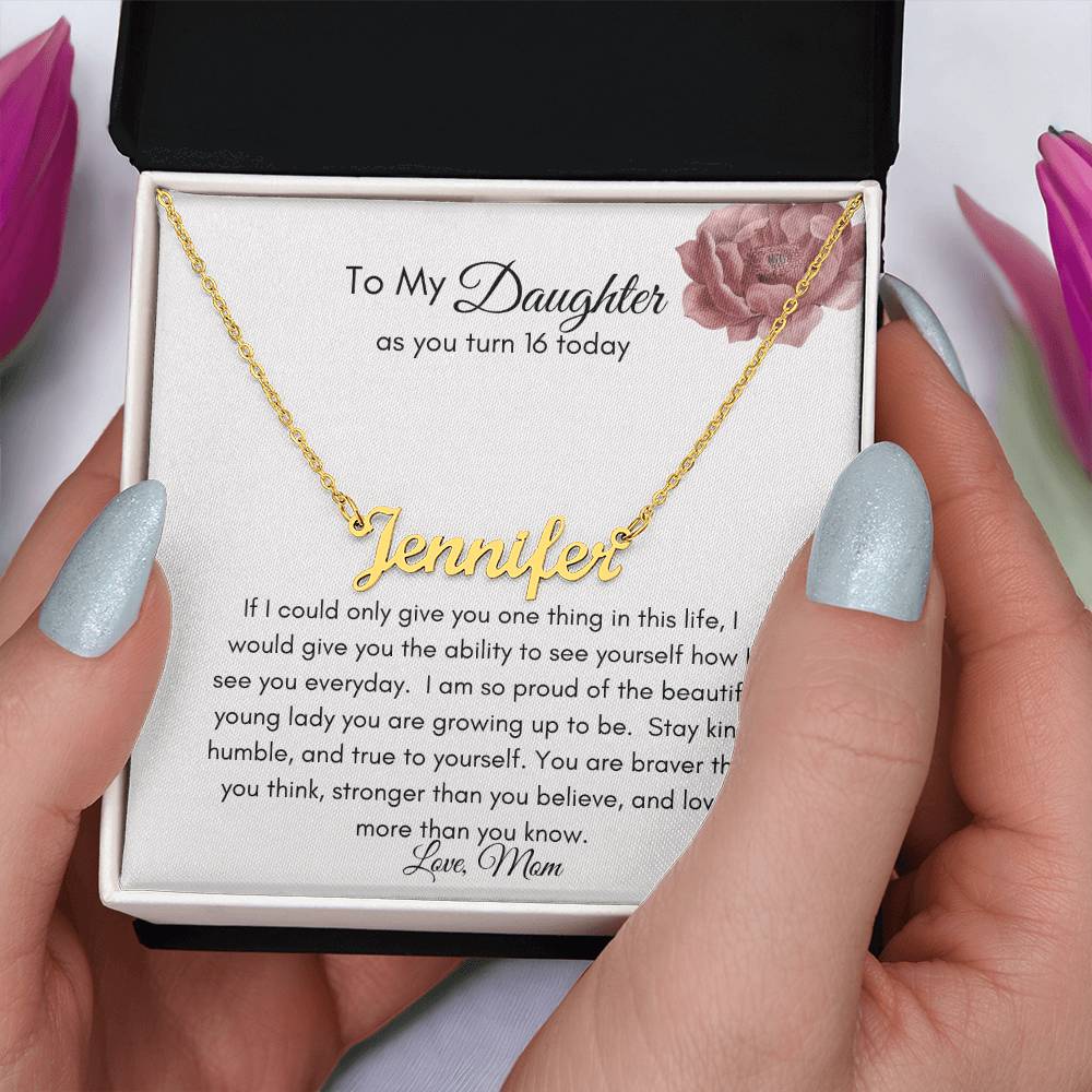 Get trendy with Personalized Name Necklace with Heartfelt Sweet 16 Birthday Message - Jewelry available at Good Gift Company. Grab yours for $39.95 today!