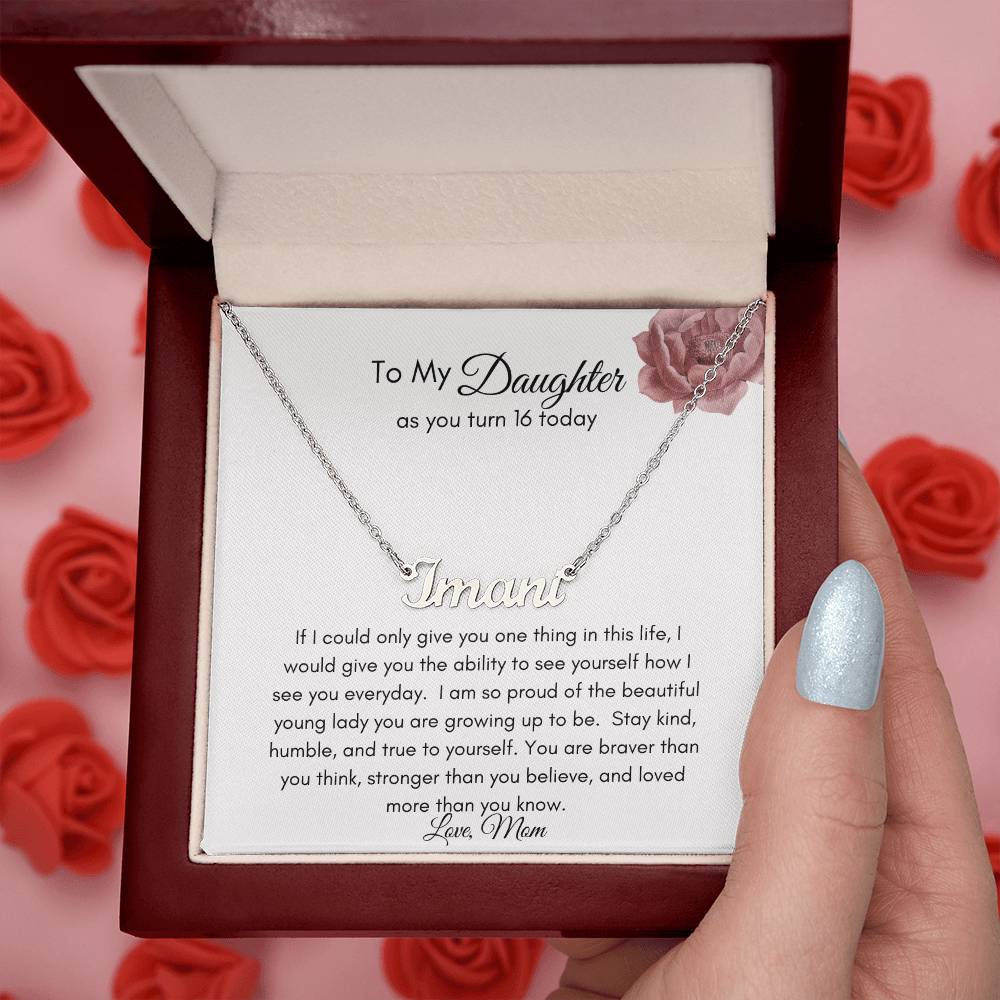 Get trendy with Personalized Name Necklace with Heartfelt Sweet 16 Birthday Message - Jewelry available at Good Gift Company. Grab yours for $39.95 today!