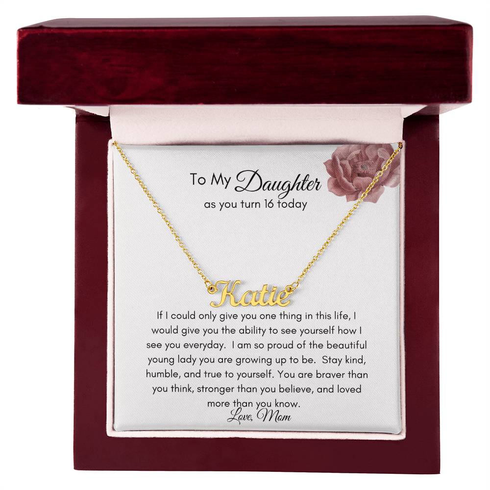 Get trendy with Personalized Name Necklace with Heartfelt Sweet 16 Birthday Message - Jewelry available at Good Gift Company. Grab yours for $39.95 today!