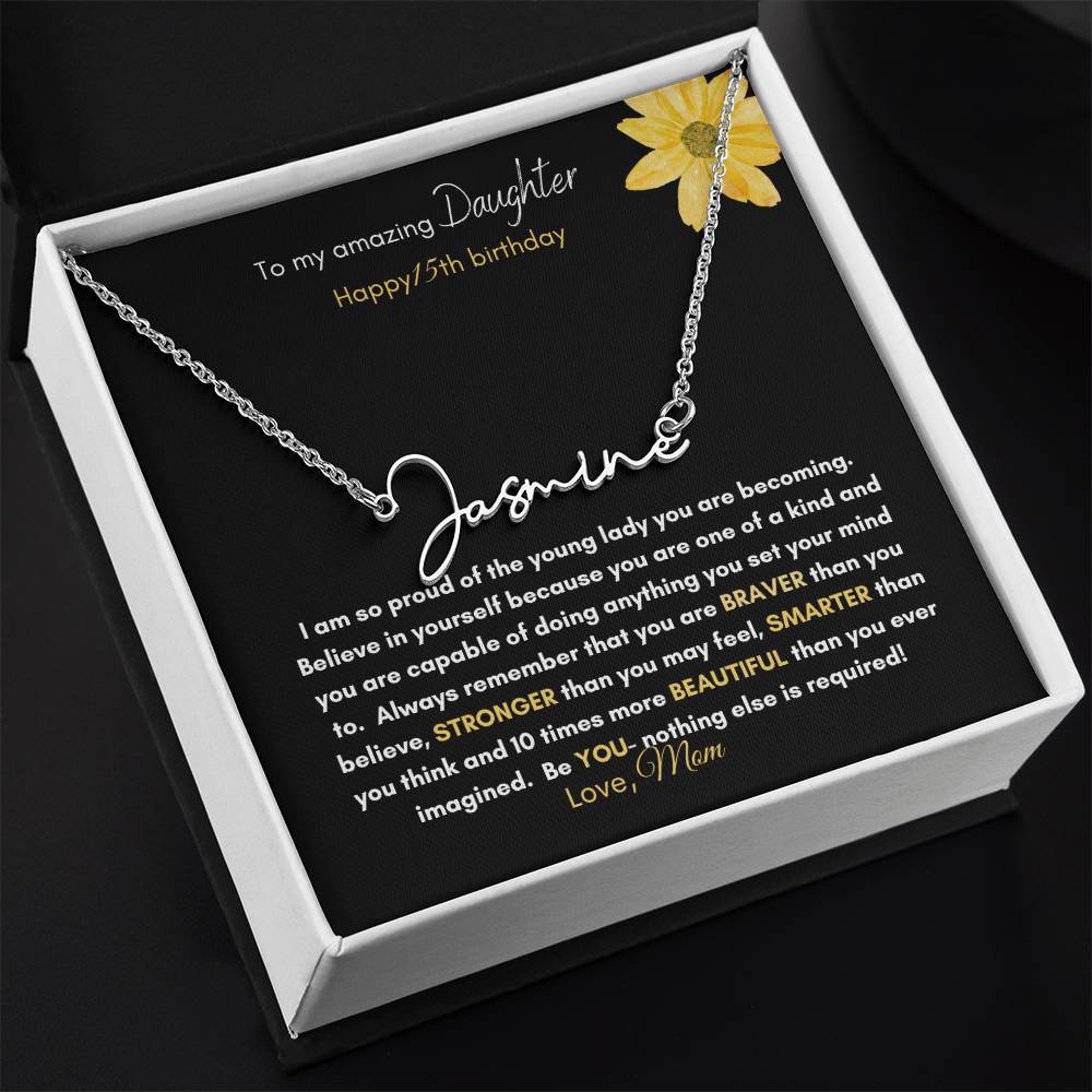 Get trendy with To my Amazing Daughter customize age signature style name necklace - Jewelry available at Good Gift Company. Grab yours for $39.95 today!