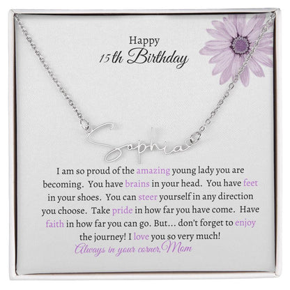 Get trendy with Happy Birthday Signature Style Name Necklace - Jewelry available at Good Gift Company. Grab yours for $39.95 today!