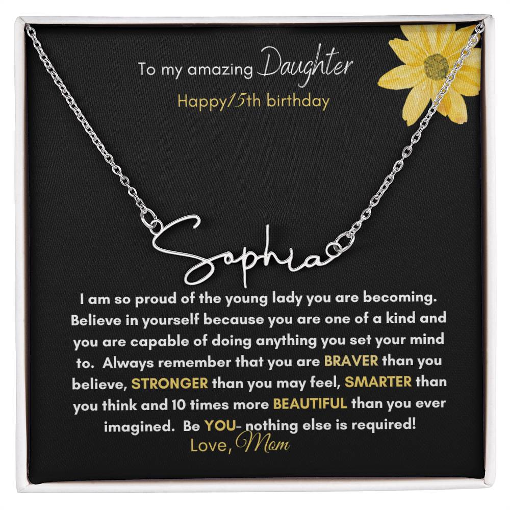 Get trendy with To my Amazing Daughter customize age signature style name necklace - Jewelry available at Good Gift Company. Grab yours for $39.95 today!