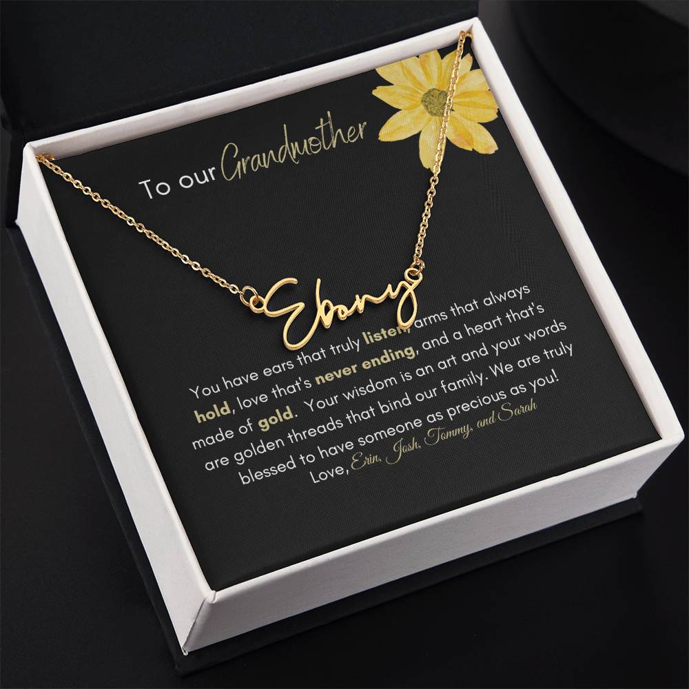 Get trendy with To our Grandmother signature Style name necklace - Jewelry available at Good Gift Company. Grab yours for $39.95 today!