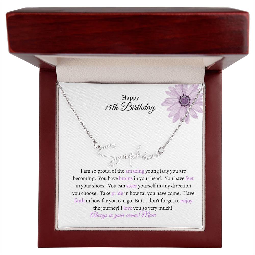 Get trendy with Happy Birthday Signature Style Name Necklace - Jewelry available at Good Gift Company. Grab yours for $39.95 today!
