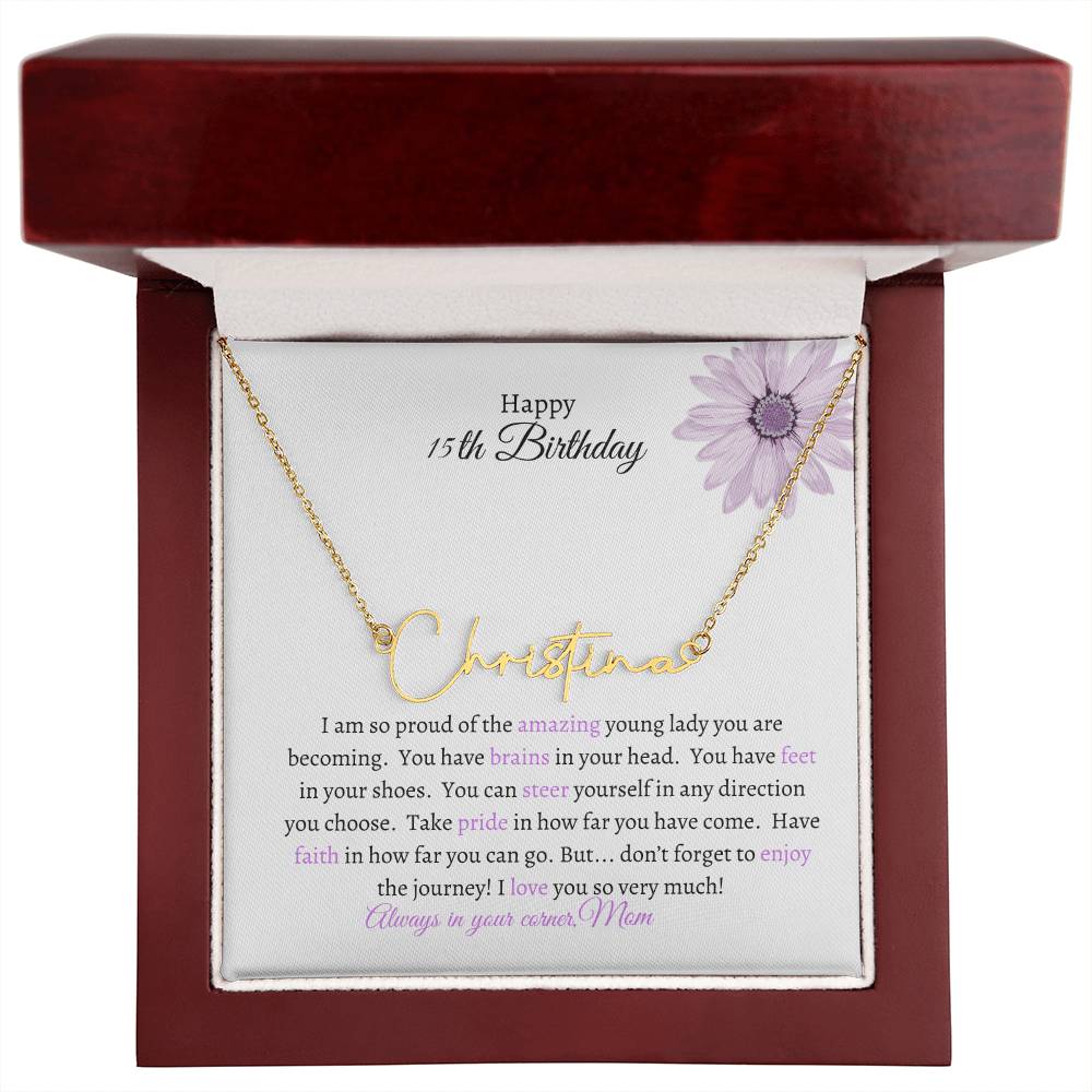 Get trendy with To My Daughter:  Signature Style Name Necklace for Sweet 16th Birthday - Jewelry available at Good Gift Company. Grab yours for $39.95 today!