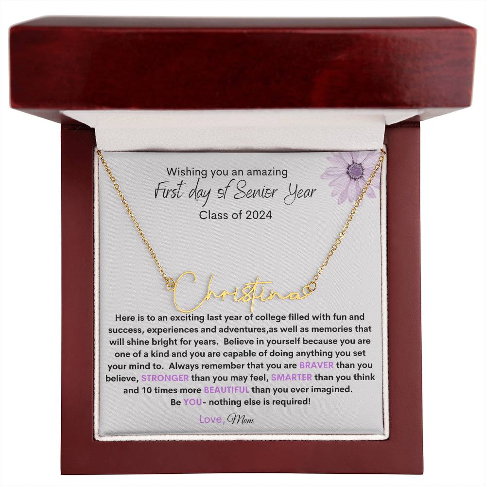 Get trendy with First day of college signature style name necklace - Jewelry available at Good Gift Company. Grab yours for $39.95 today!