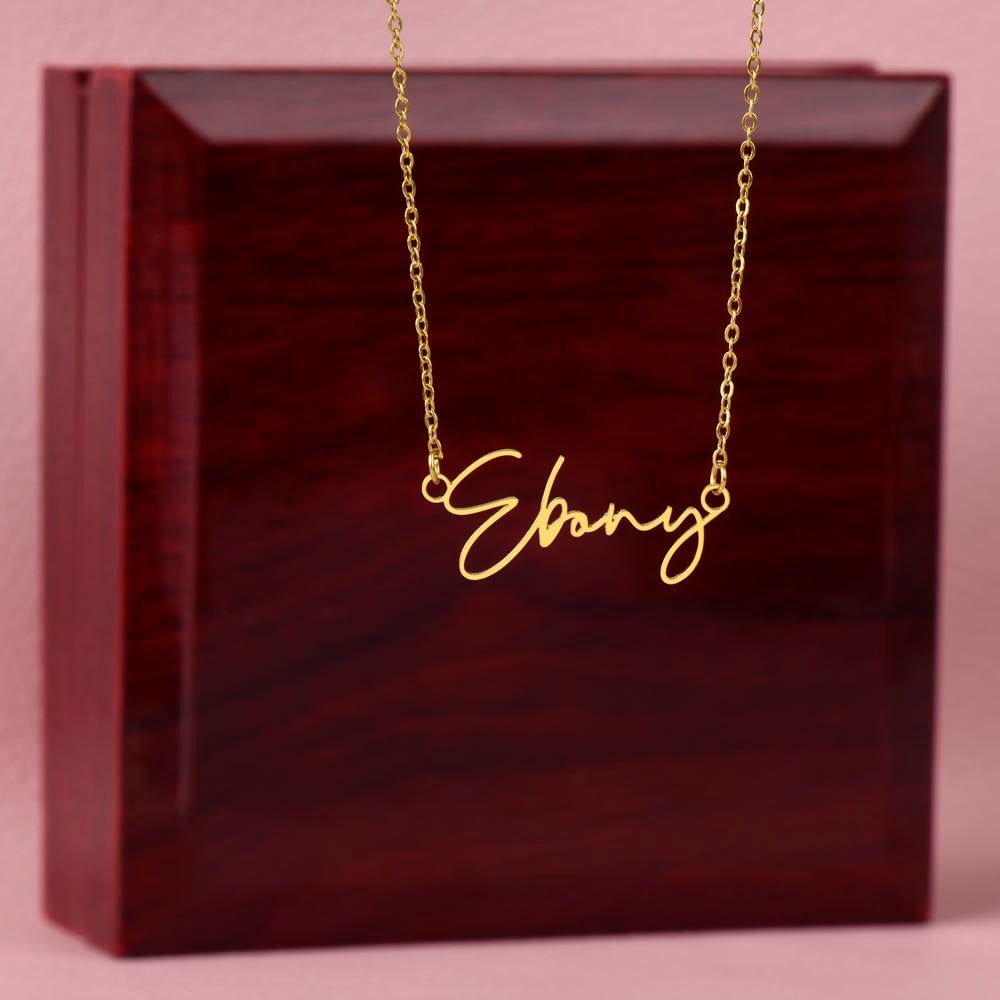 Get trendy with Personalized Signature Style Name Necklace with Heartfelt First Day of Senior Year Message Card (Sunflower) - Jewelry available at Good Gift Company. Grab yours for $39.95 today!