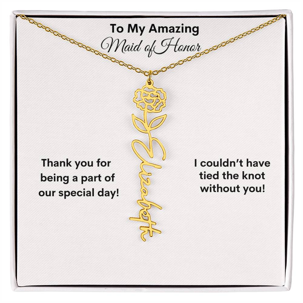Get trendy with To My Amazing Maid of Honor Birth flower/name necklace - Jewelry available at Good Gift Company. Grab yours for $39.95 today!