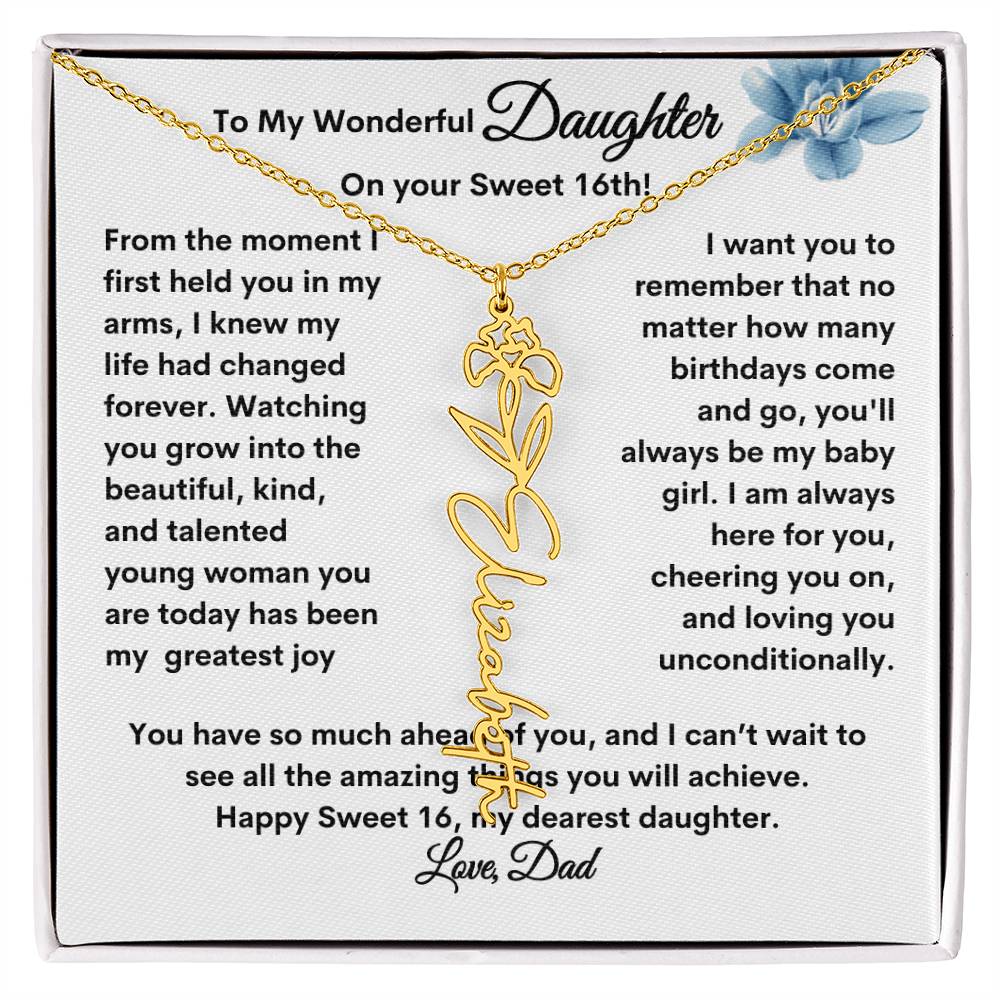 Get trendy with From Dad to Daughter Flower Name Necklace: A Personalized Gift for Her Sweet 16 - Jewelry available at Good Gift Company. Grab yours for $39.95 today!