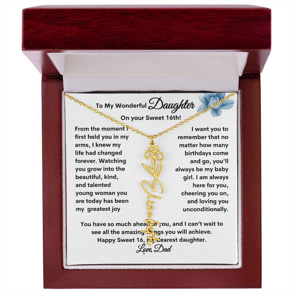 Get trendy with From Dad to Daughter Flower Name Necklace: A Personalized Gift for Her Sweet 16 - Jewelry available at Good Gift Company. Grab yours for $39.95 today!