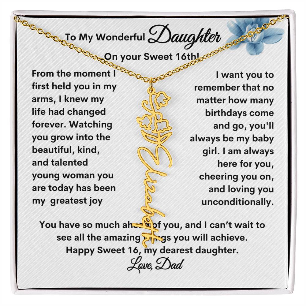 Get trendy with From Dad to Daughter Flower Name Necklace: A Personalized Gift for Her Sweet 16 - Jewelry available at Good Gift Company. Grab yours for $39.95 today!