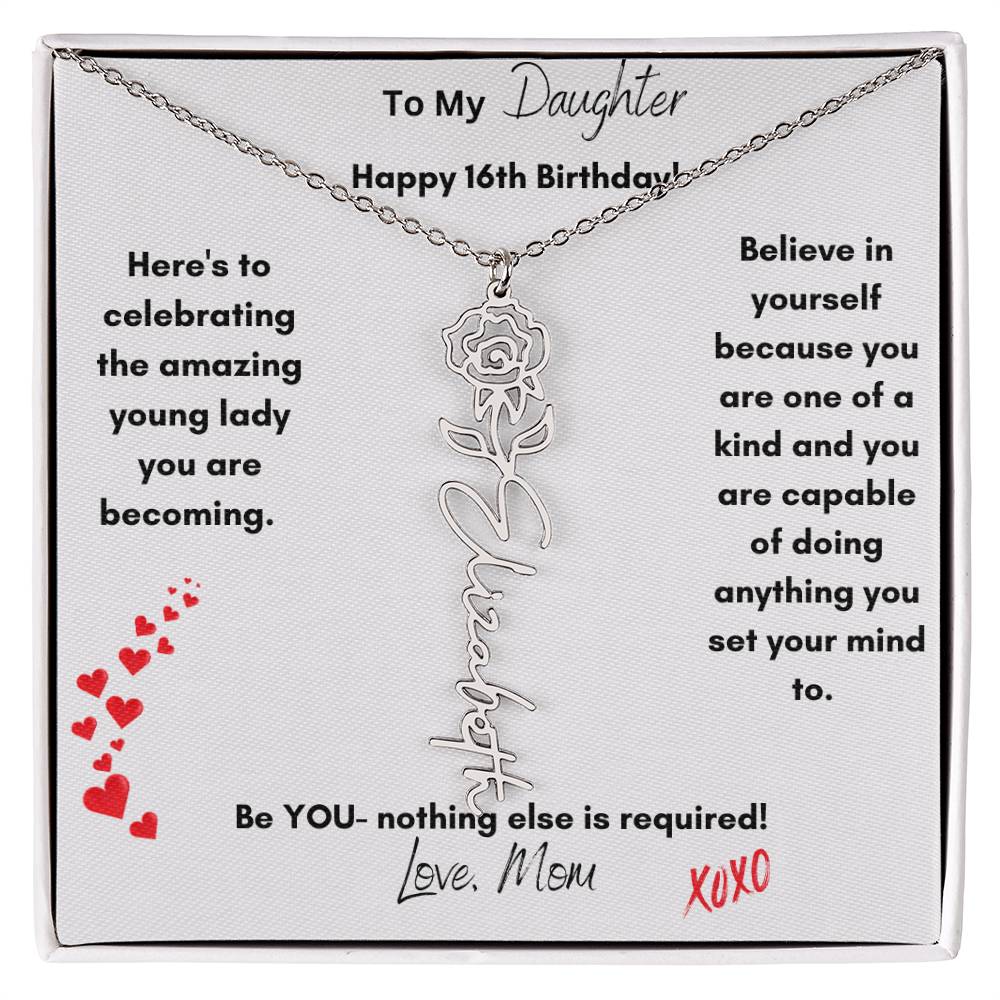 Get trendy with To My Daughter:  Happy 16th Birthday! Birth Flower/Name Necklace - Jewelry available at Good Gift Company. Grab yours for $32.95 today!