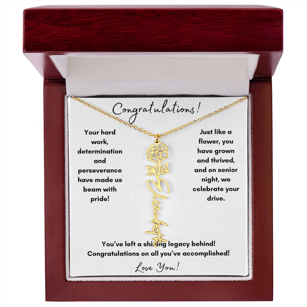 Get trendy with Senior Night Birth Flower/]Name Necklace Gift - Jewelry available at Good Gift Company. Grab yours for $39.95 today!