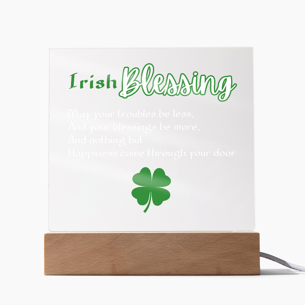 Single Shamrock Irish Blessing LED Acrylic Plaque – Elegant Nightlight Gift