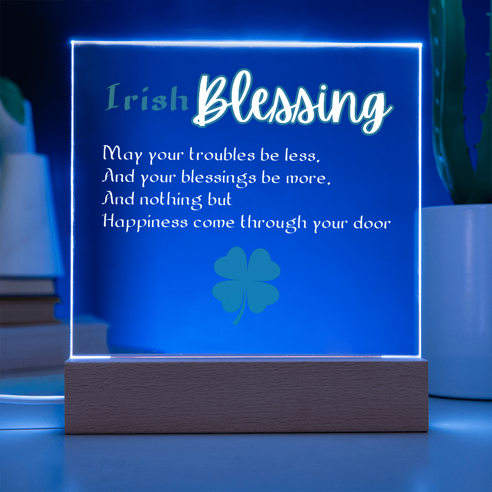 Single Shamrock Irish Blessing LED Acrylic Plaque – Elegant Nightlight Gift