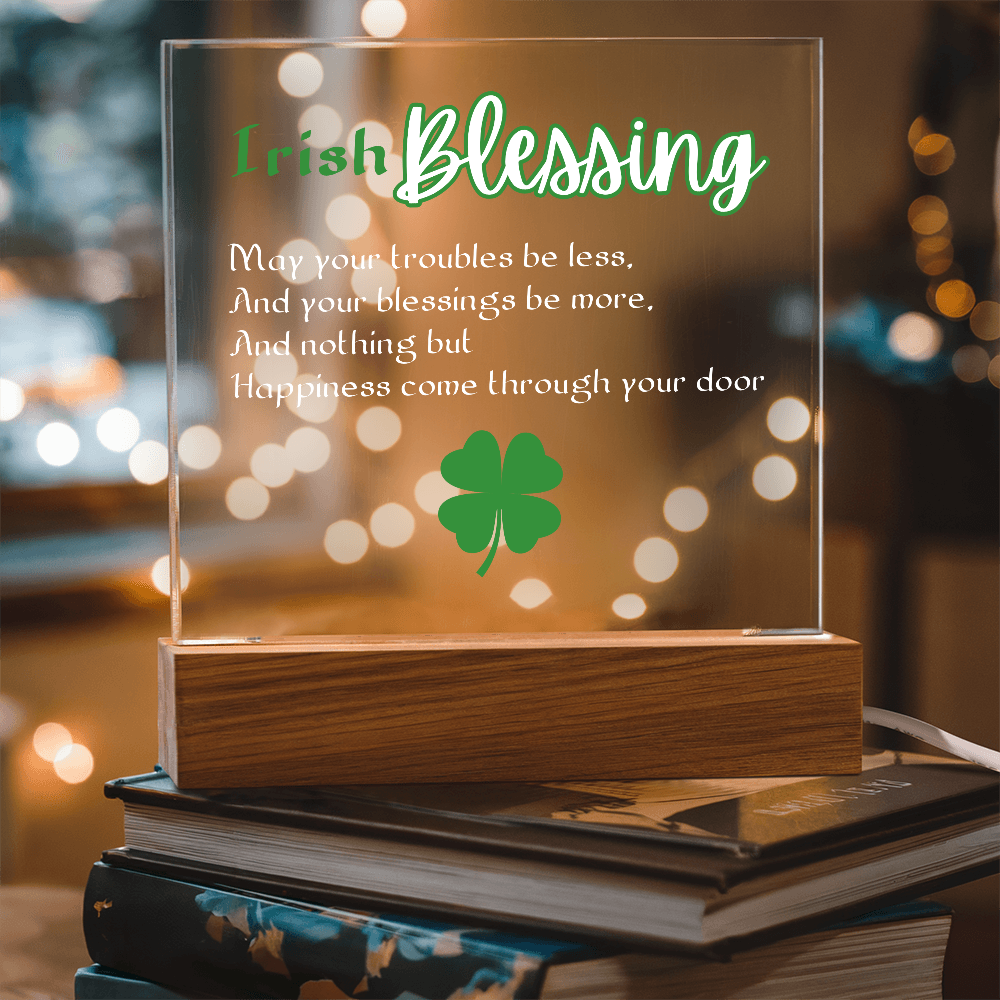 Single Shamrock Irish Blessing LED Acrylic Plaque – Elegant Nightlight Gift