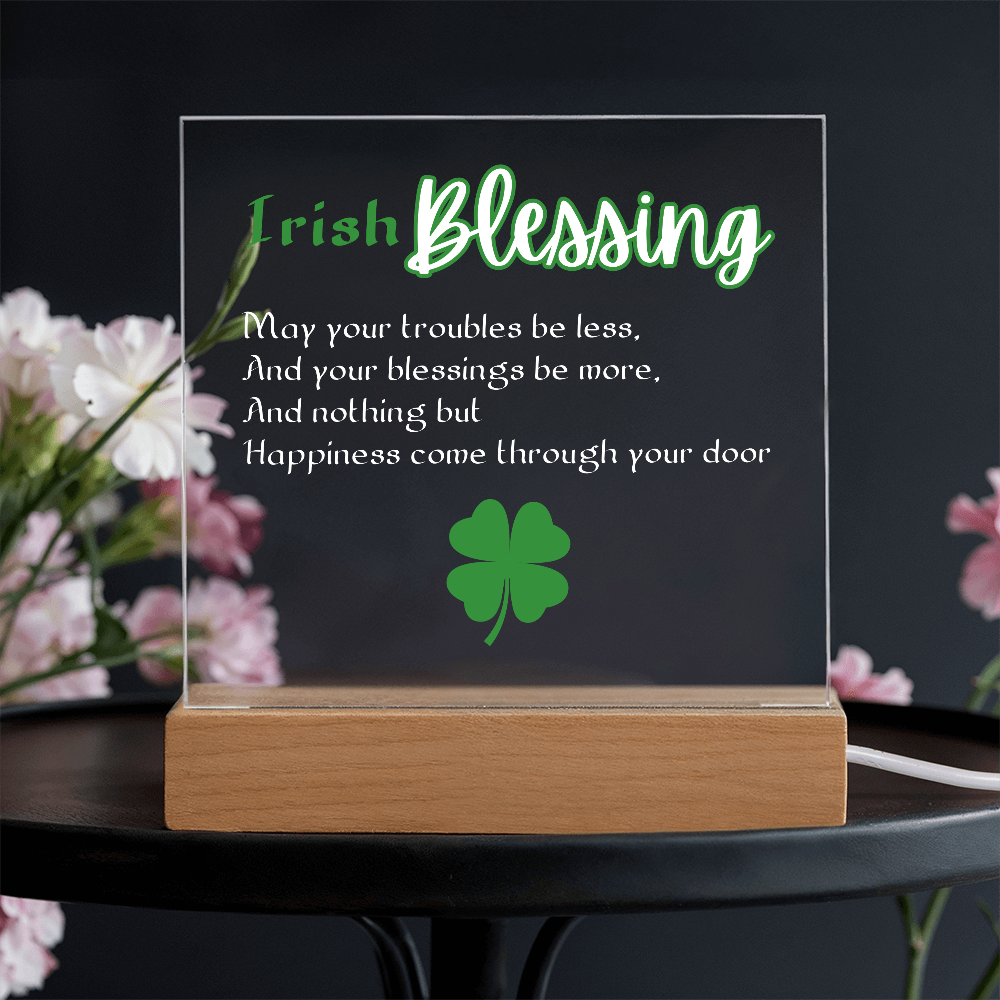 Single Shamrock Irish Blessing LED Acrylic Plaque – Elegant Nightlight Gift