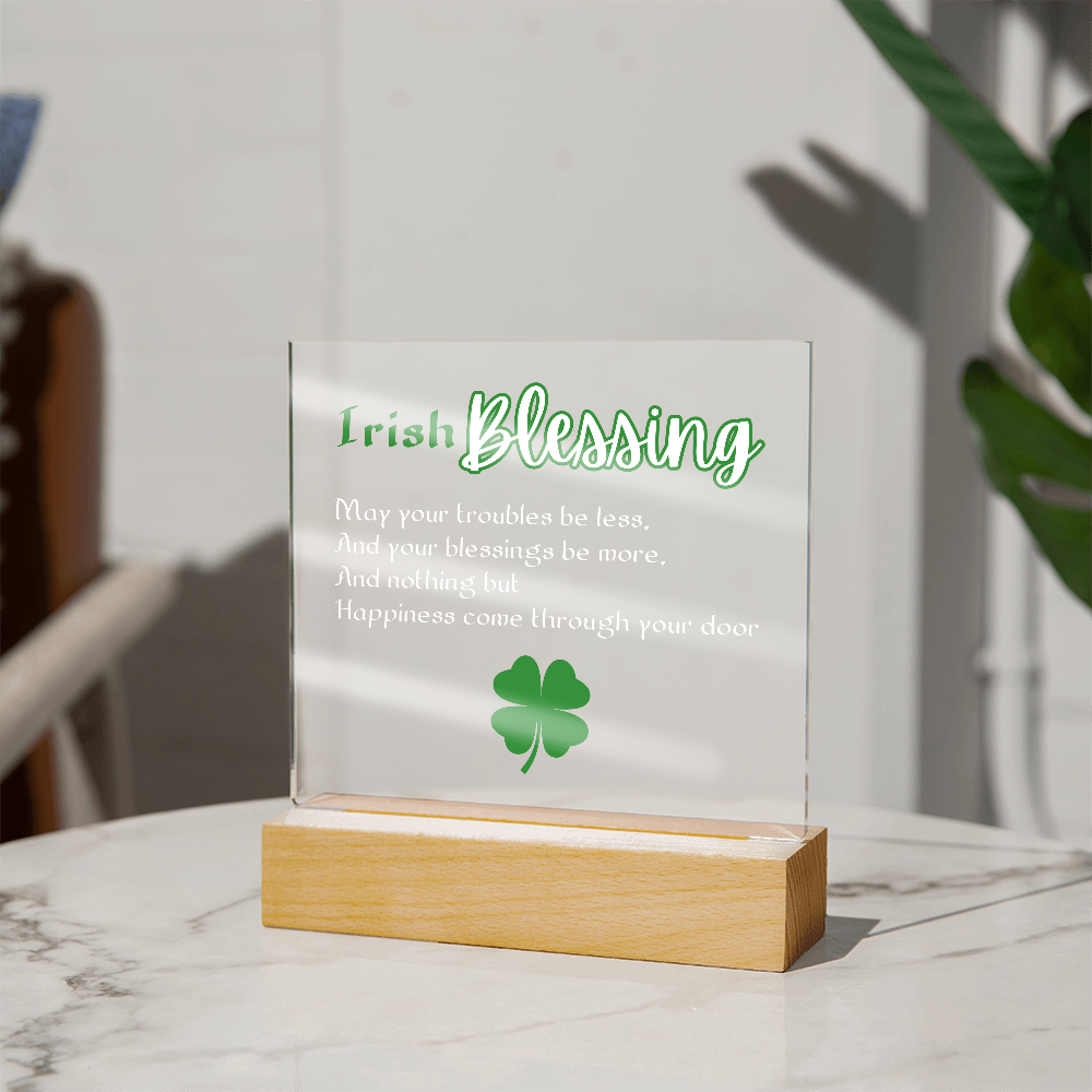 Single Shamrock Irish Blessing LED Acrylic Plaque – Elegant Nightlight Gift