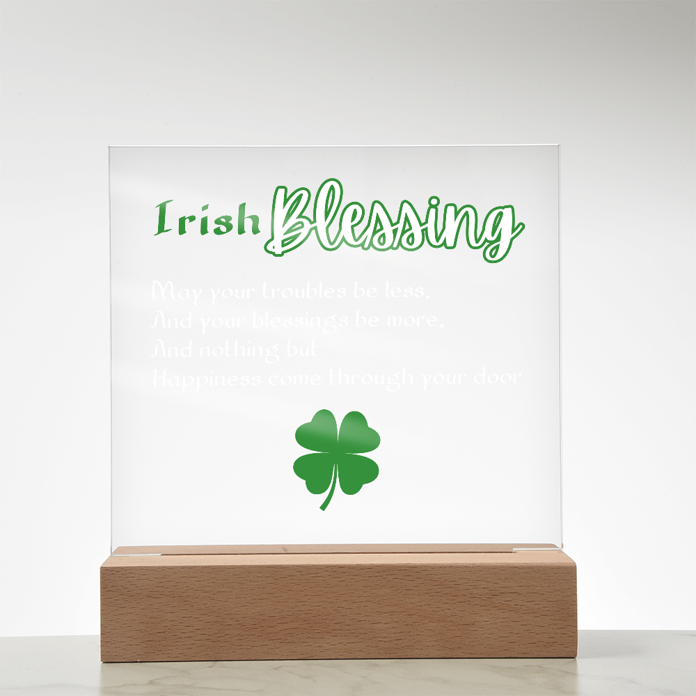 Single Shamrock Irish Blessing LED Acrylic Plaque – Elegant Nightlight Gift