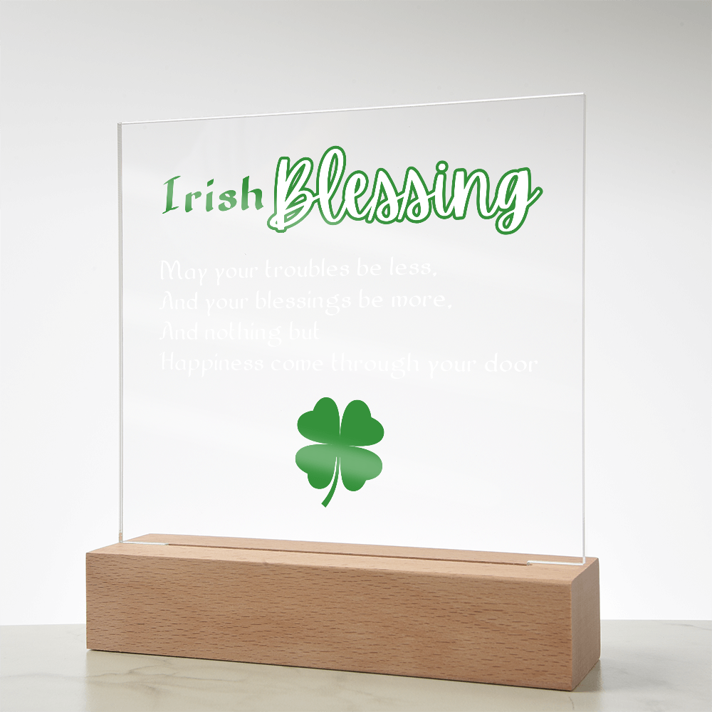 Single Shamrock Irish Blessing LED Acrylic Plaque – Elegant Nightlight Gift