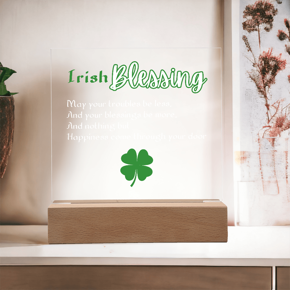 Single Shamrock Irish Blessing LED Acrylic Plaque – Elegant Nightlight Gift