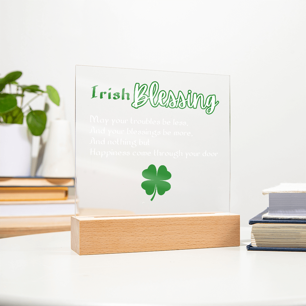 Single Shamrock Irish Blessing LED Acrylic Plaque – Elegant Nightlight Gift