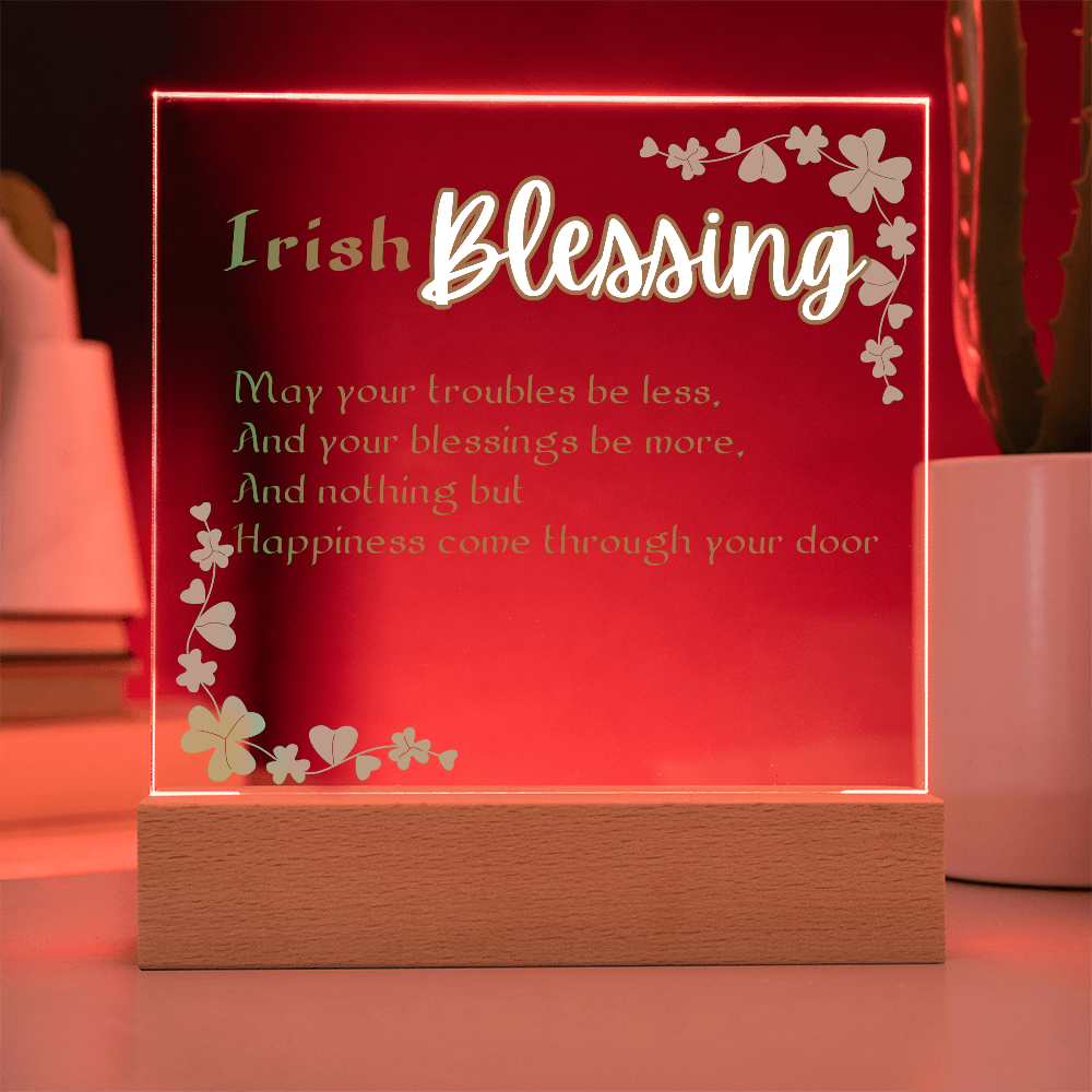 Irish Blessing LED Acrylic Plaque – Elegant Nightlight Gif